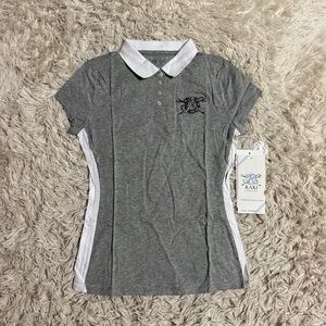 New Child’s Grey KAKI Short Sleeve Horseback Riding Polo Shirt
